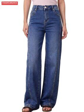 Women's High Waisted Wide Leg Jeans Front Seam Straight Denim Pants